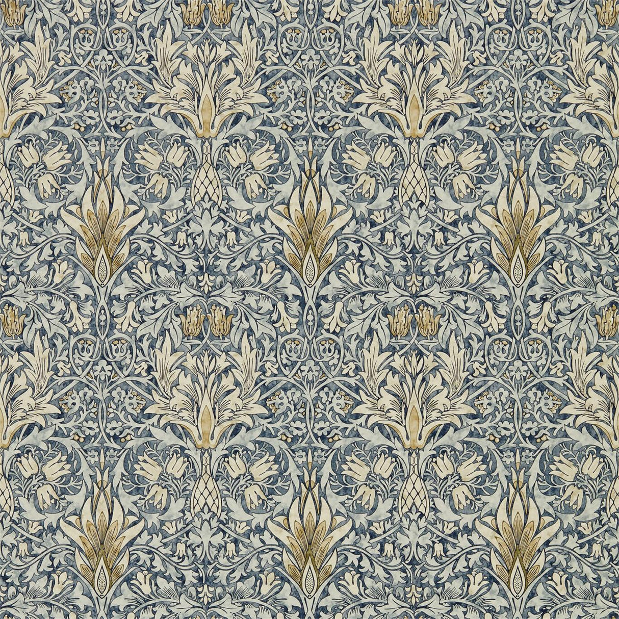 Morris & Co Snakeshead Indigo/Cumin Wallpaper