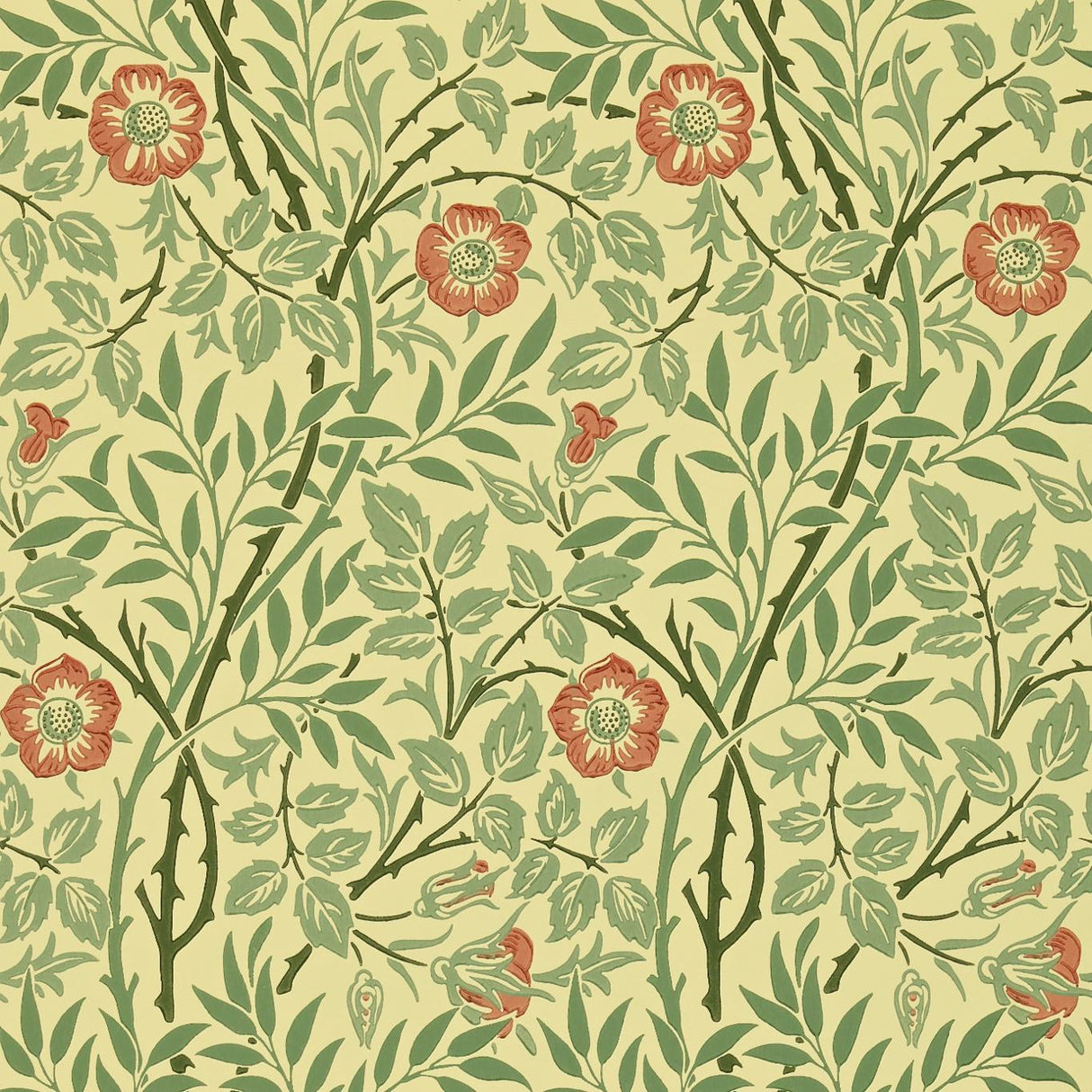 Morris & Co Sweet Briar Green/Blue/Rust Wallpaper