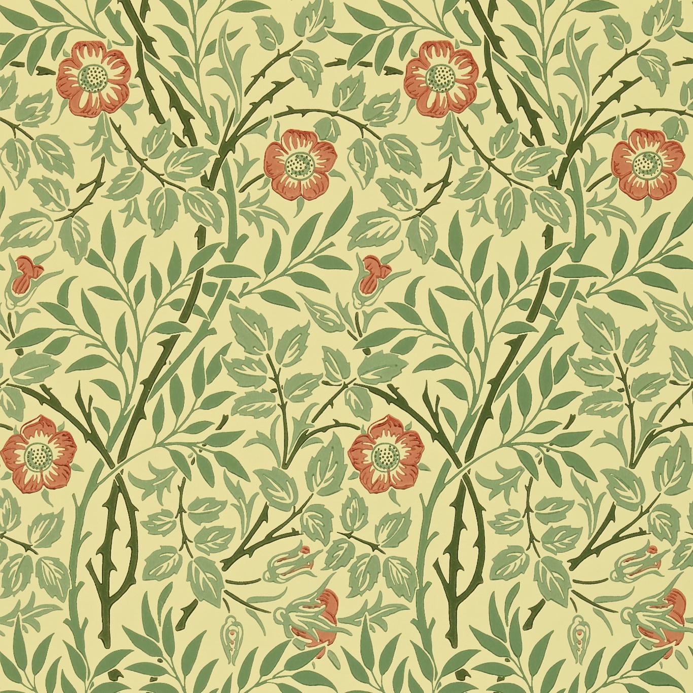 Morris & Co Sweet Briar Green/Blue/Rust Wallpaper by Morris & Co