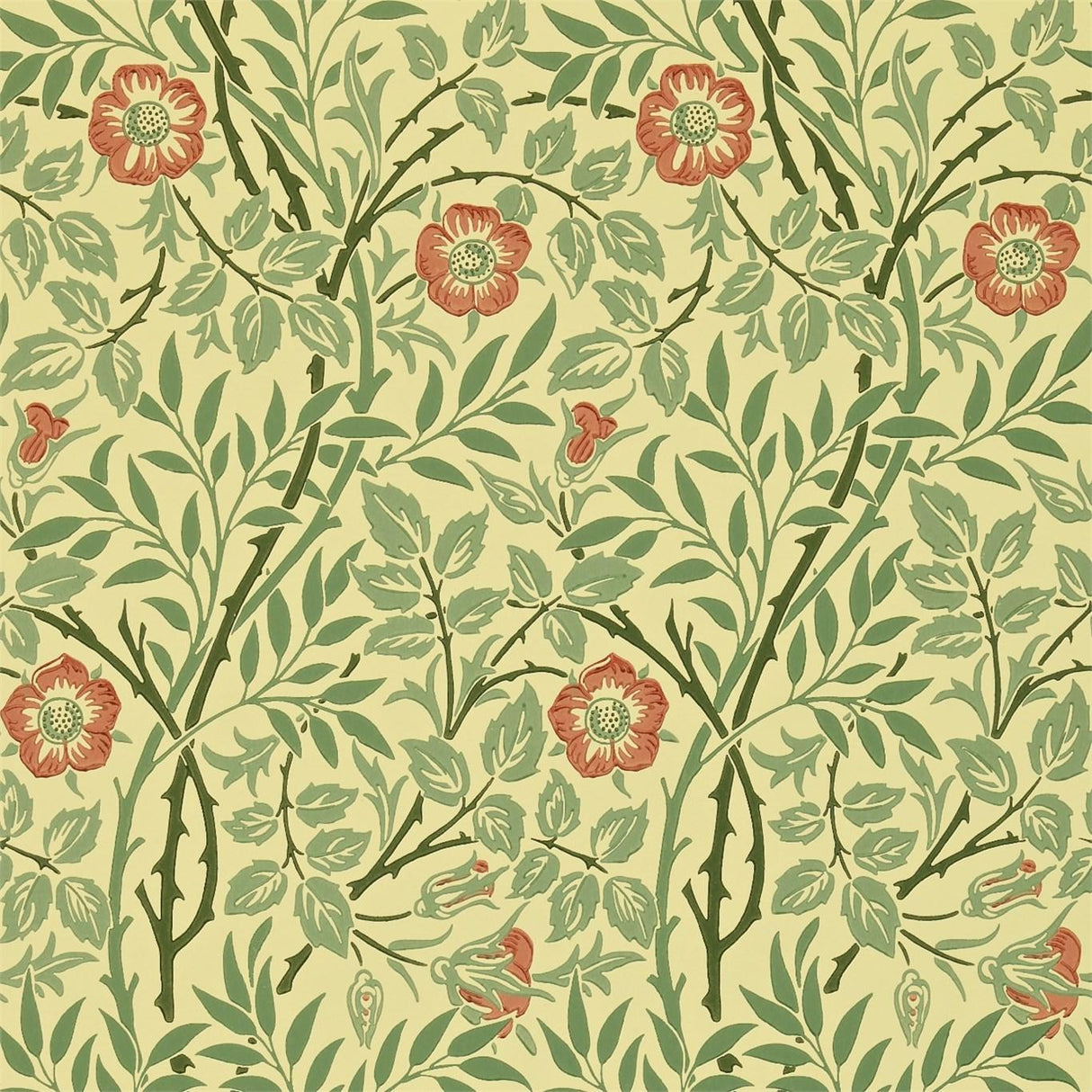 Morris & co Sweet Briar Green/Blue/Rust Wallpaper