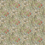 Morris & Co Golden Lily Multi Green on Stone Fabric
