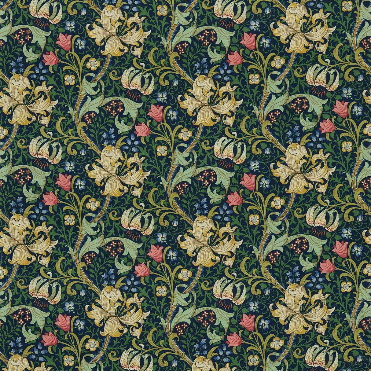 Morris & Co Golden Lily Indigo Fabric
