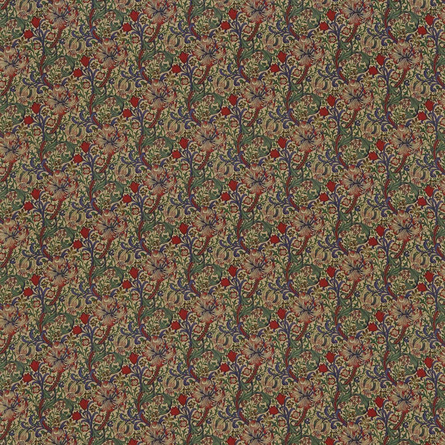 Morris & Co Golden Lily Bottle Green/Burgundy Fabric