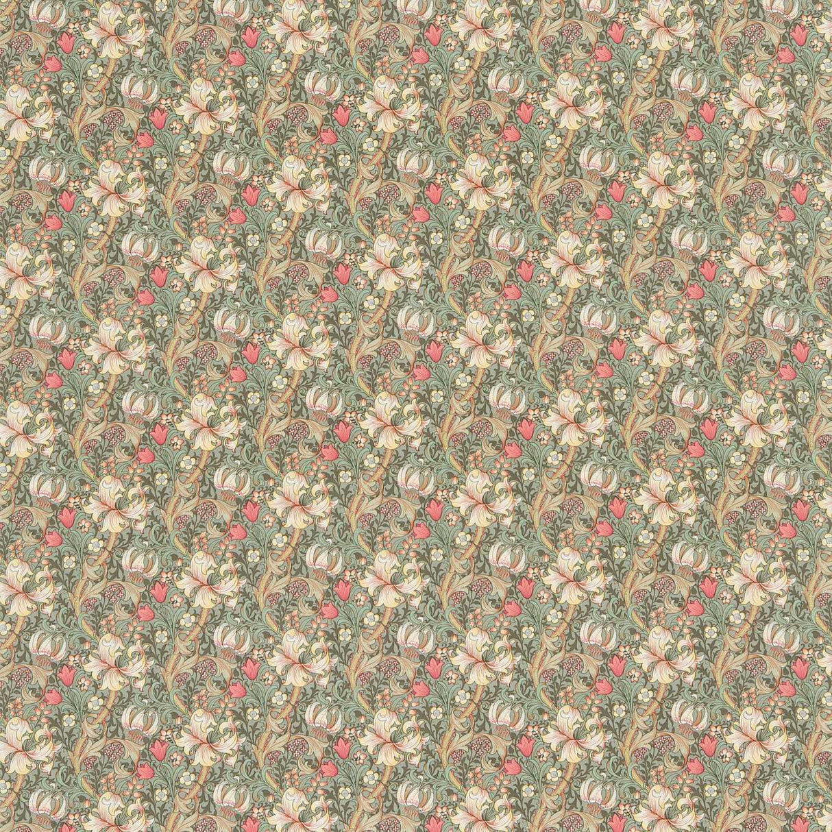 Morris & Co Golden Lily Minor Terracotta/Green/Sage Fabric