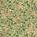 Morris & co Honeysuckle Green/ Coral/Pink Wallpaper