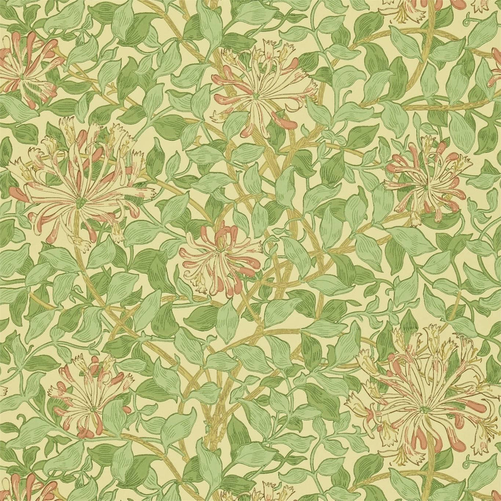 Morris & Co Honeysuckle Green/Beige/Pink Wallpaper