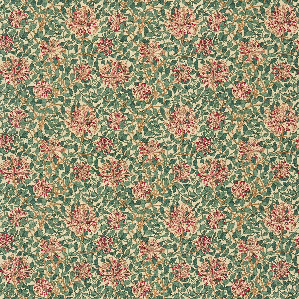 Morris & Co Honeysuckle Bottle Green/Mulberry Fabric