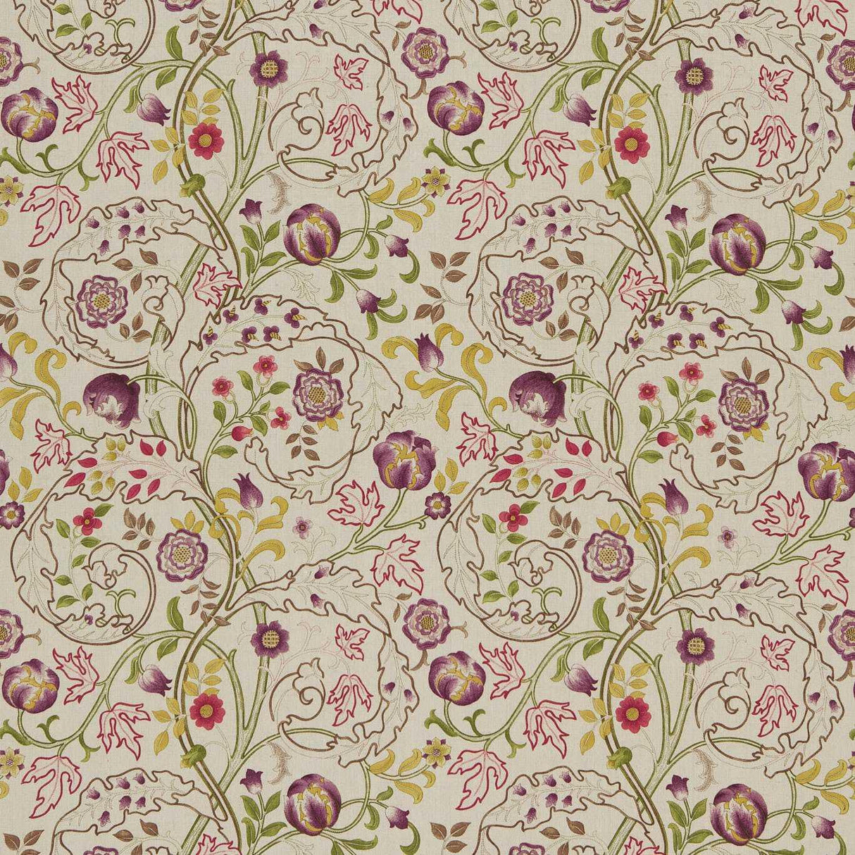 Morris & Co Mary Isobel Wine/Linen Fabric