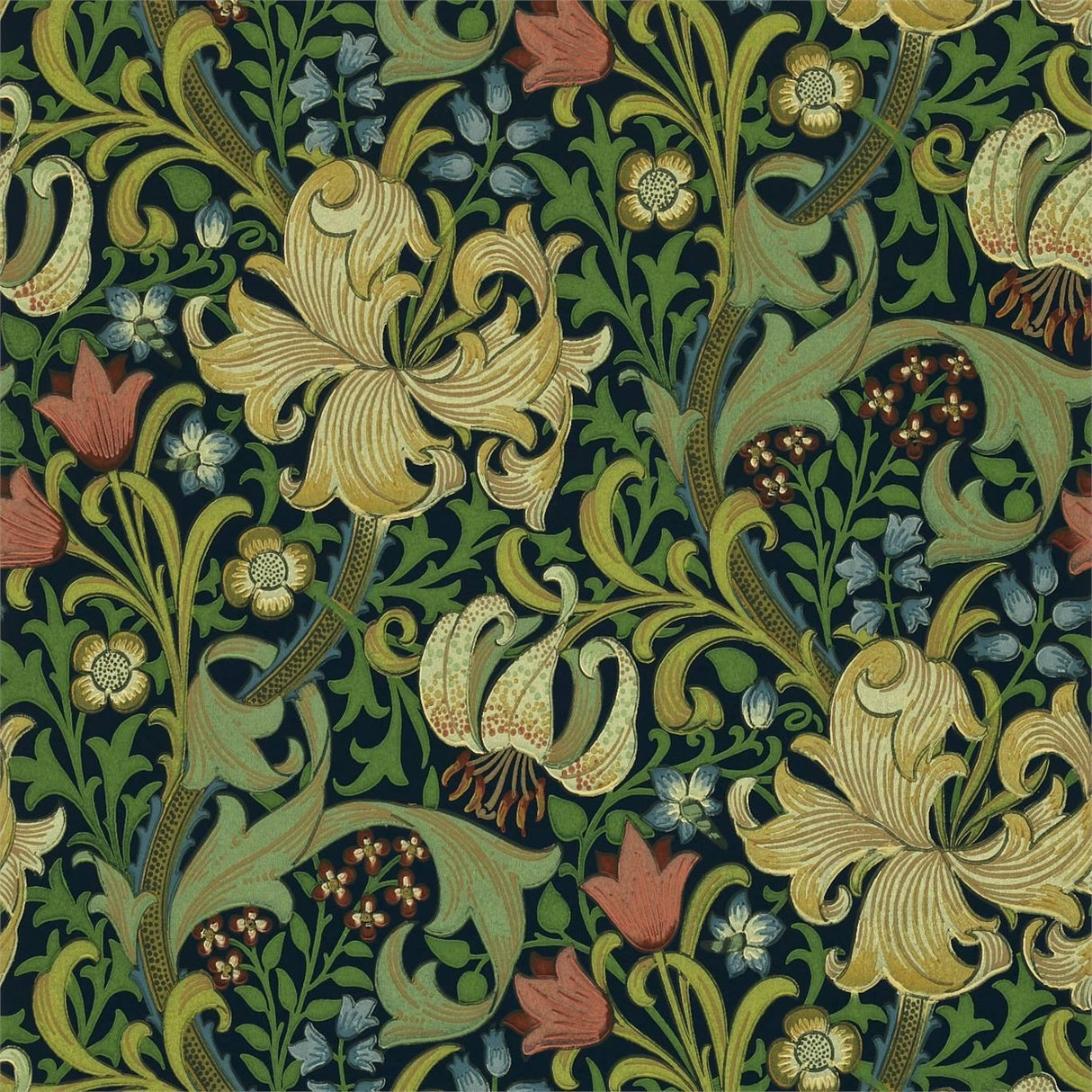Morris & co Golden Lily Indigo Wallpaper