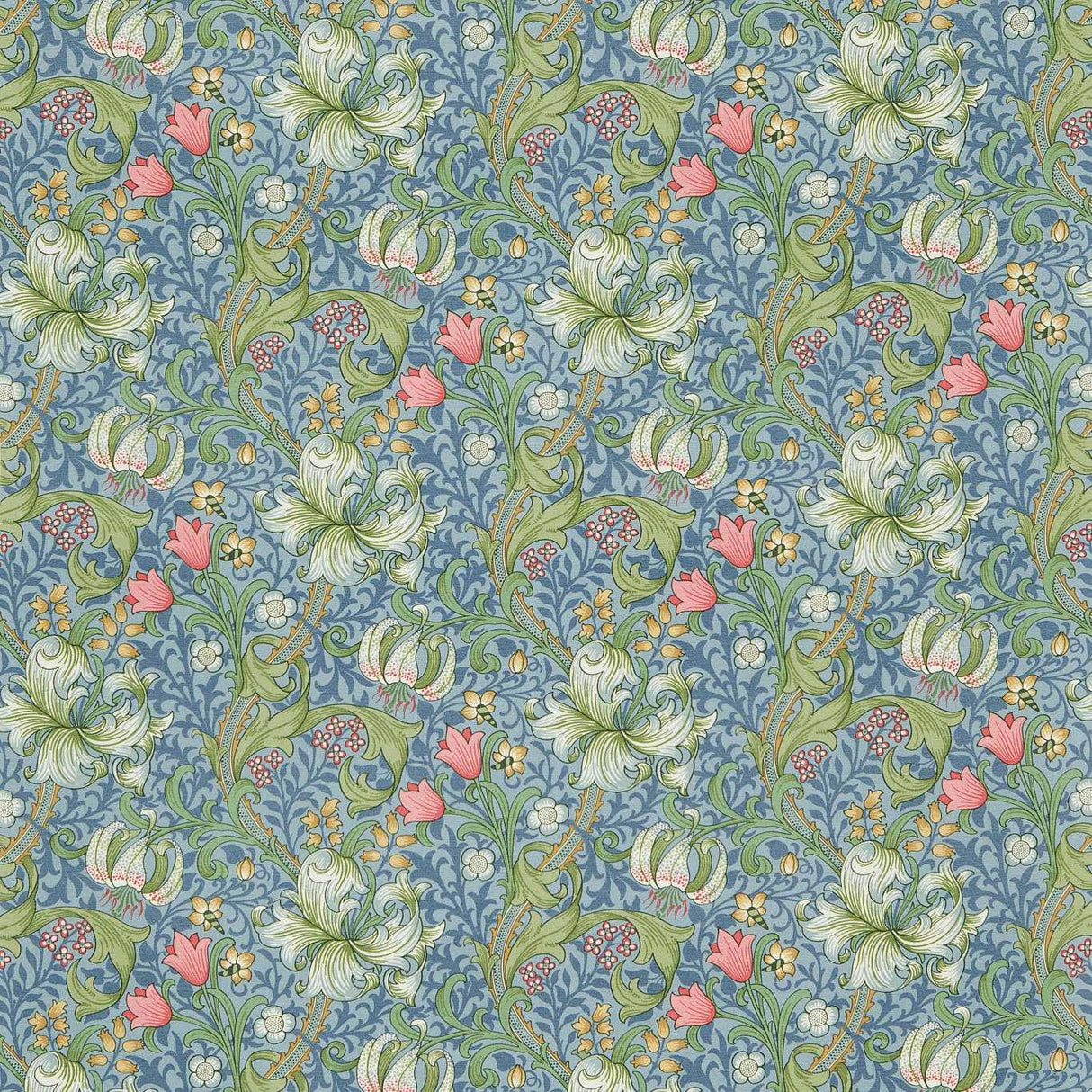 Morris & Co Golden Lily Mineral Blues Fabric