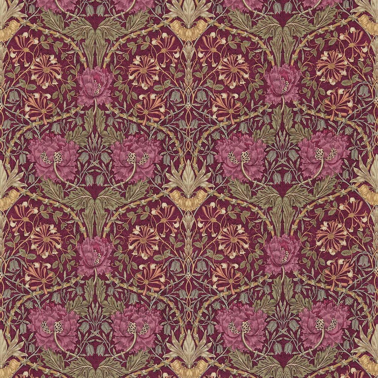 Morris & Co Honeysuckle & Tulip Wine/Bay Leaf Fabric