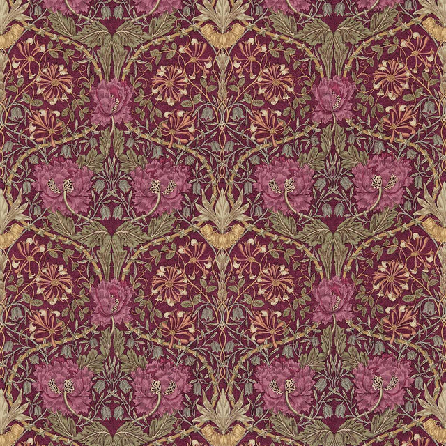 Morris & Co Honeysuckle & Tulip Wine/Bay Leaf Fabric
