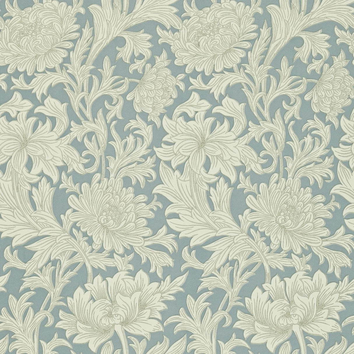 Morris & Co Chrysanthemum Toile China Blue/Cream Wallpaper
