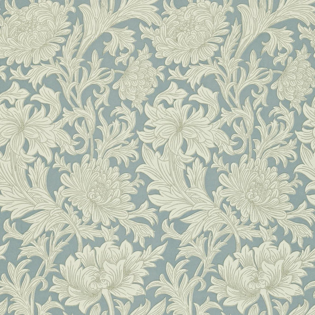 Morris & Co Chrysanthemum Toile China Blue/Cream Wallpaper