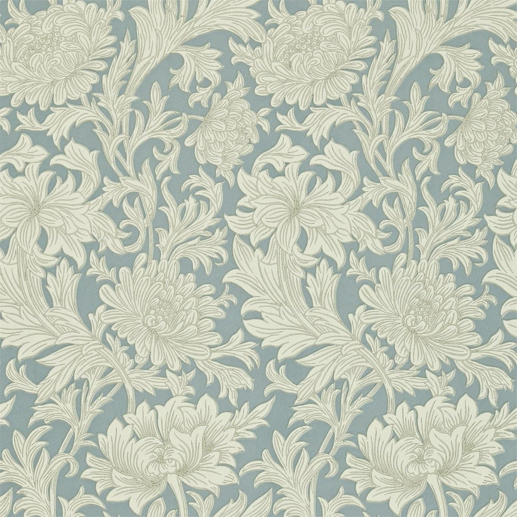 Morris & co Chrysanthemum Toile China Blue/Cream Wallpaper