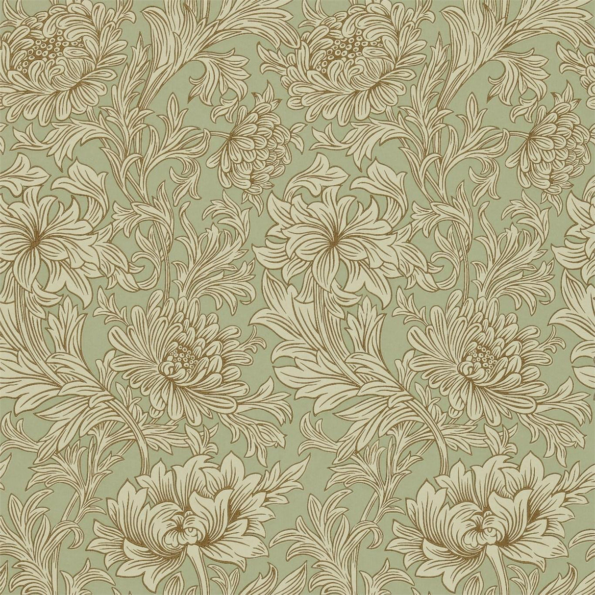 Morris & co Chrysanthemum Toile Eggshell/Gold Wallpaper