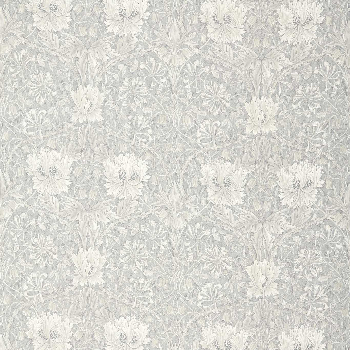 Morris & Co Pure Honeysuckle & Tulip Print Light Grey Blue Fabric