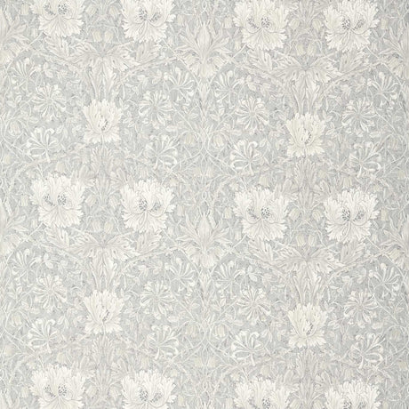 Morris & Co Pure Honeysuckle & Tulip Print Light Grey Blue Fabric