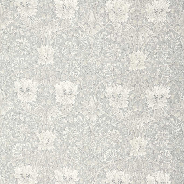 Morris & Co Pure Honeysuckle & Tulip Print Light Grey Blue Fabric