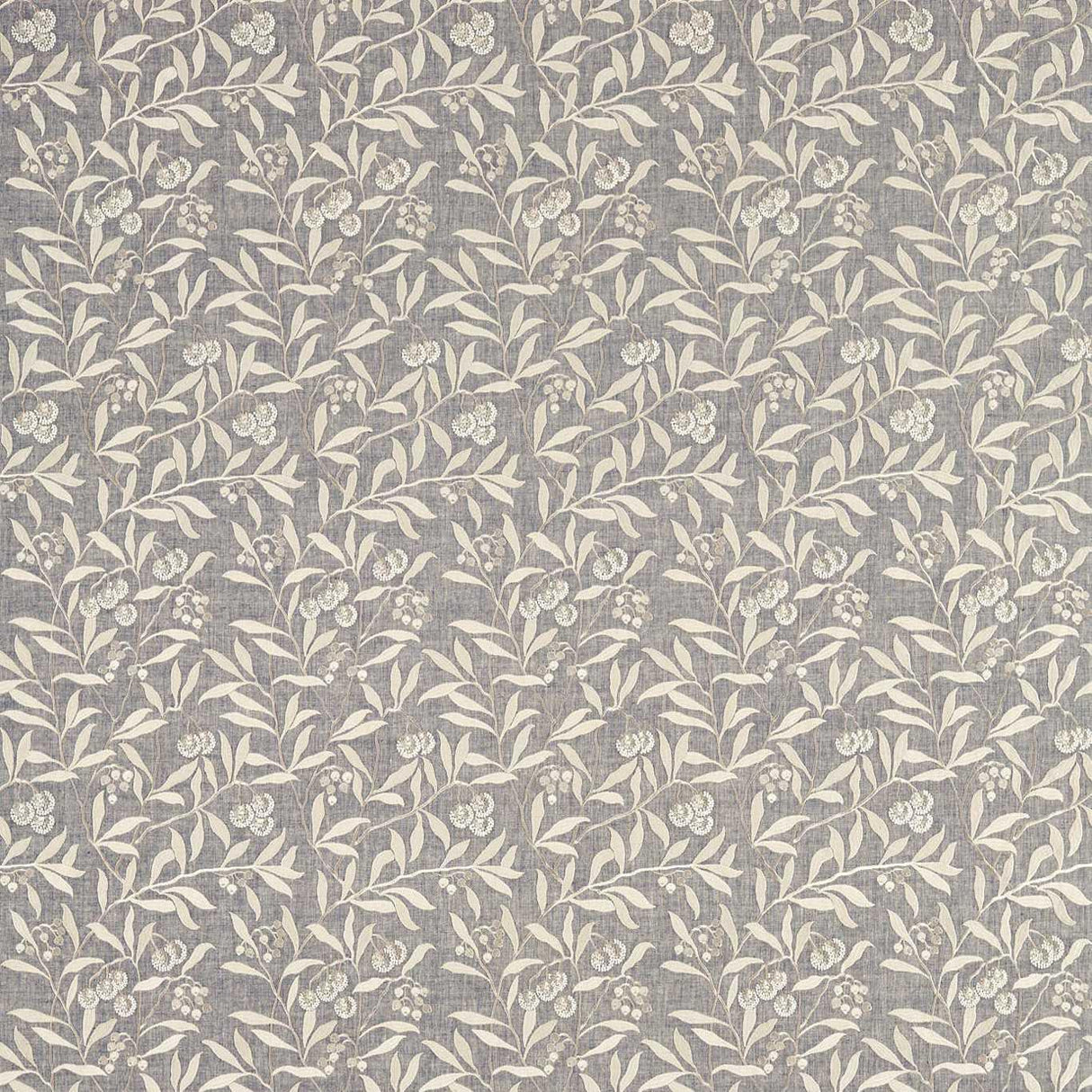 Morris & Co Pure Arbutus Embroidery Inky Grey Fabric