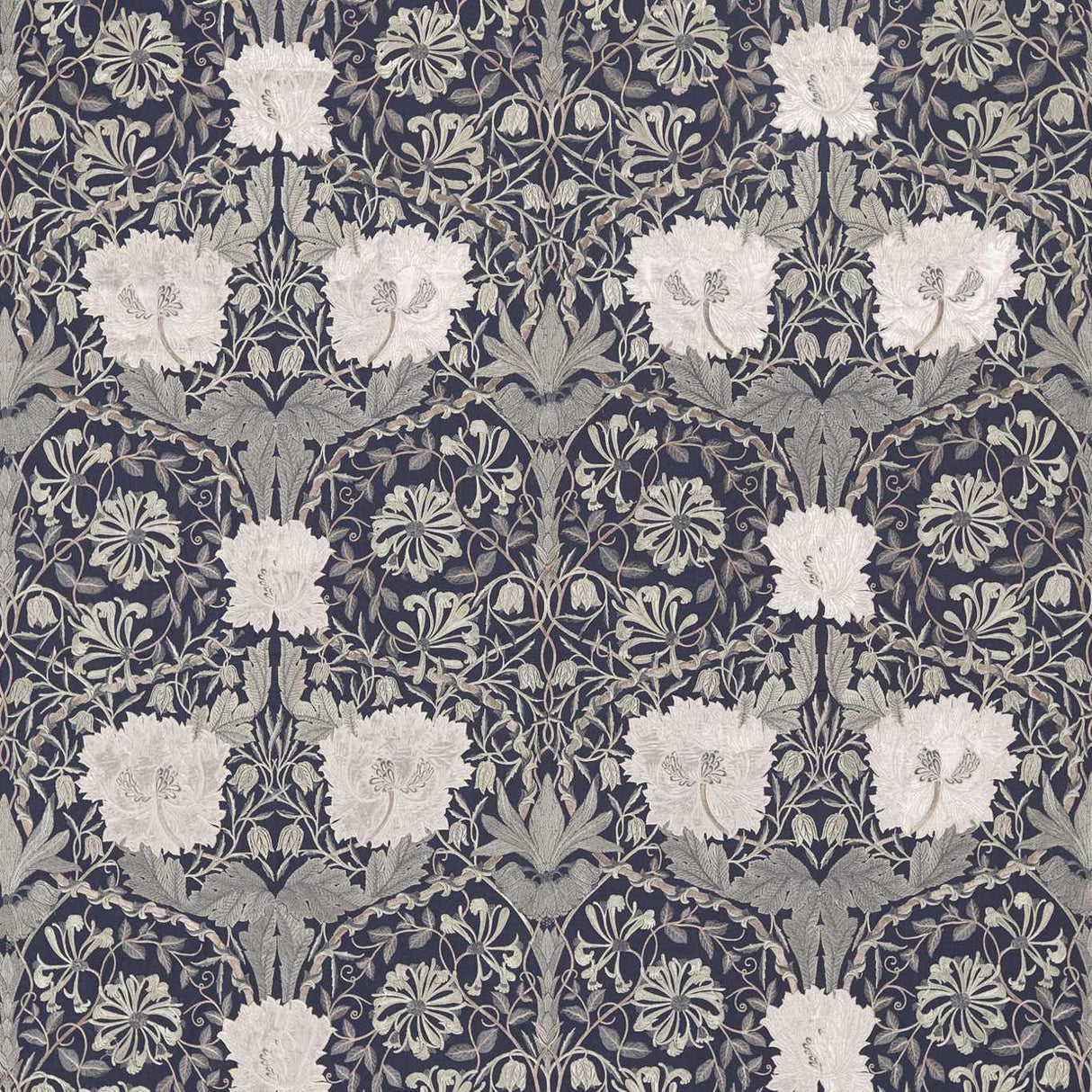 Morris & Co Pure Honeysuckle & Tulip Embroidery Inky Purple Fabric