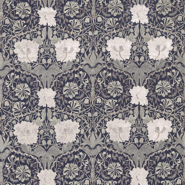 Morris & Co Pure Honeysuckle & Tulip Embroidery Inky Purple Fabric