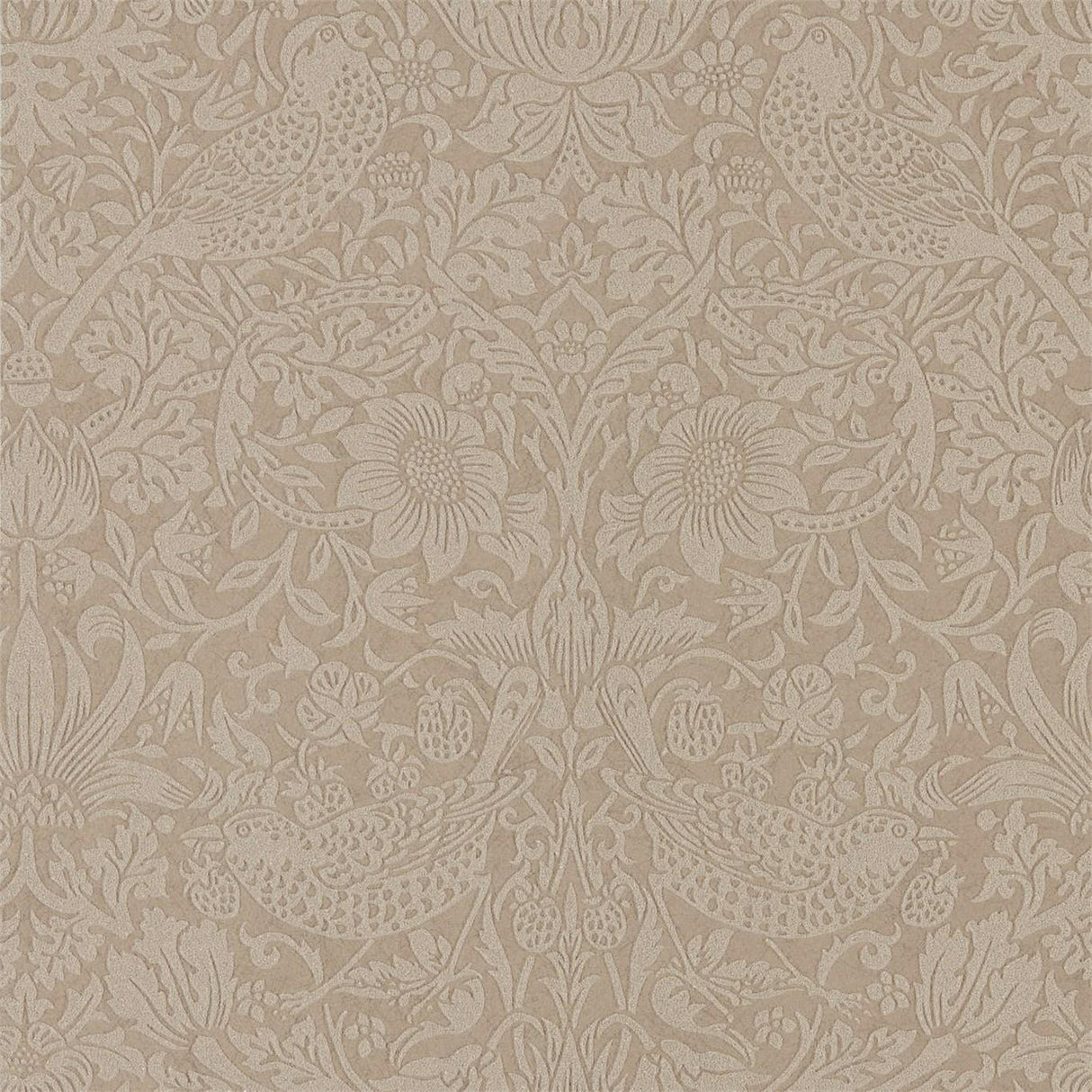 Morris & Co Pure Strawberry Thief Taupe/Gilver Wallpaper