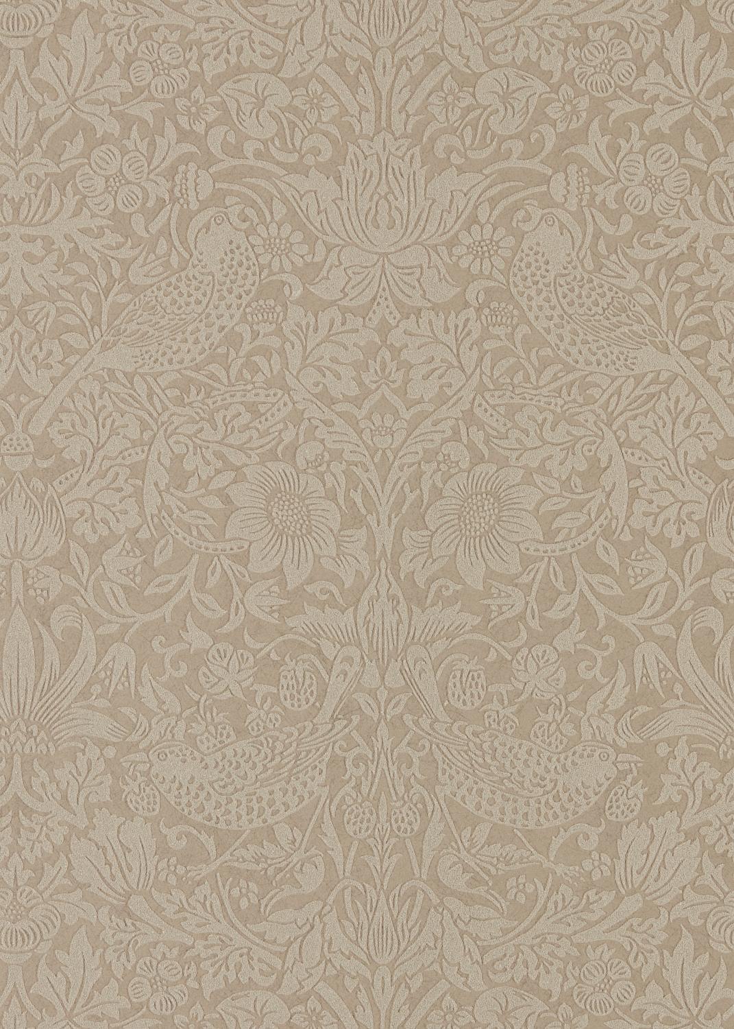 Morris & co Pure Strawberry Thief Taupe/Gilver Wallpaper