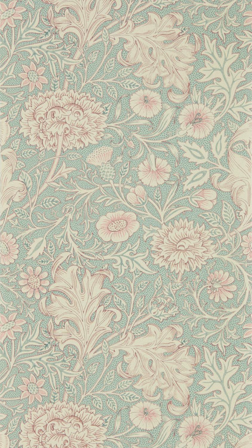 Morris & co Double Bough Teal Rose Wallpaper