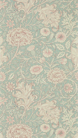 Morris & co Double Bough Teal Rose Wallpaper