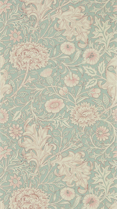 Morris & co Double Bough Teal Rose Wallpaper