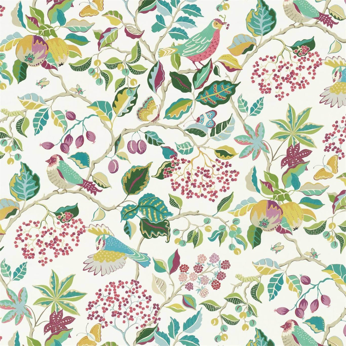 Sanderson Birds & Berries Fern Fabric