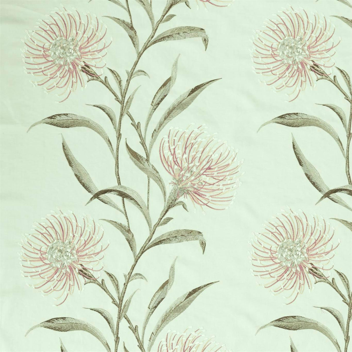 Sanderson Catherinae Embroidery Silver Mint Fabric