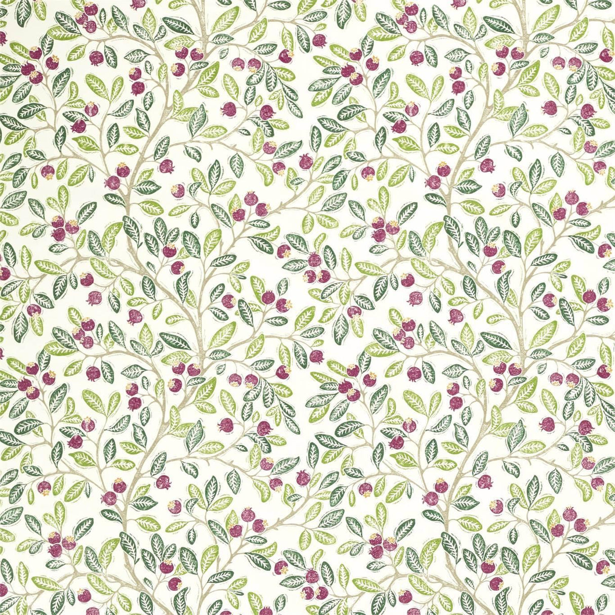 Sanderson Wild Berries Fern/Mulberry Fabric