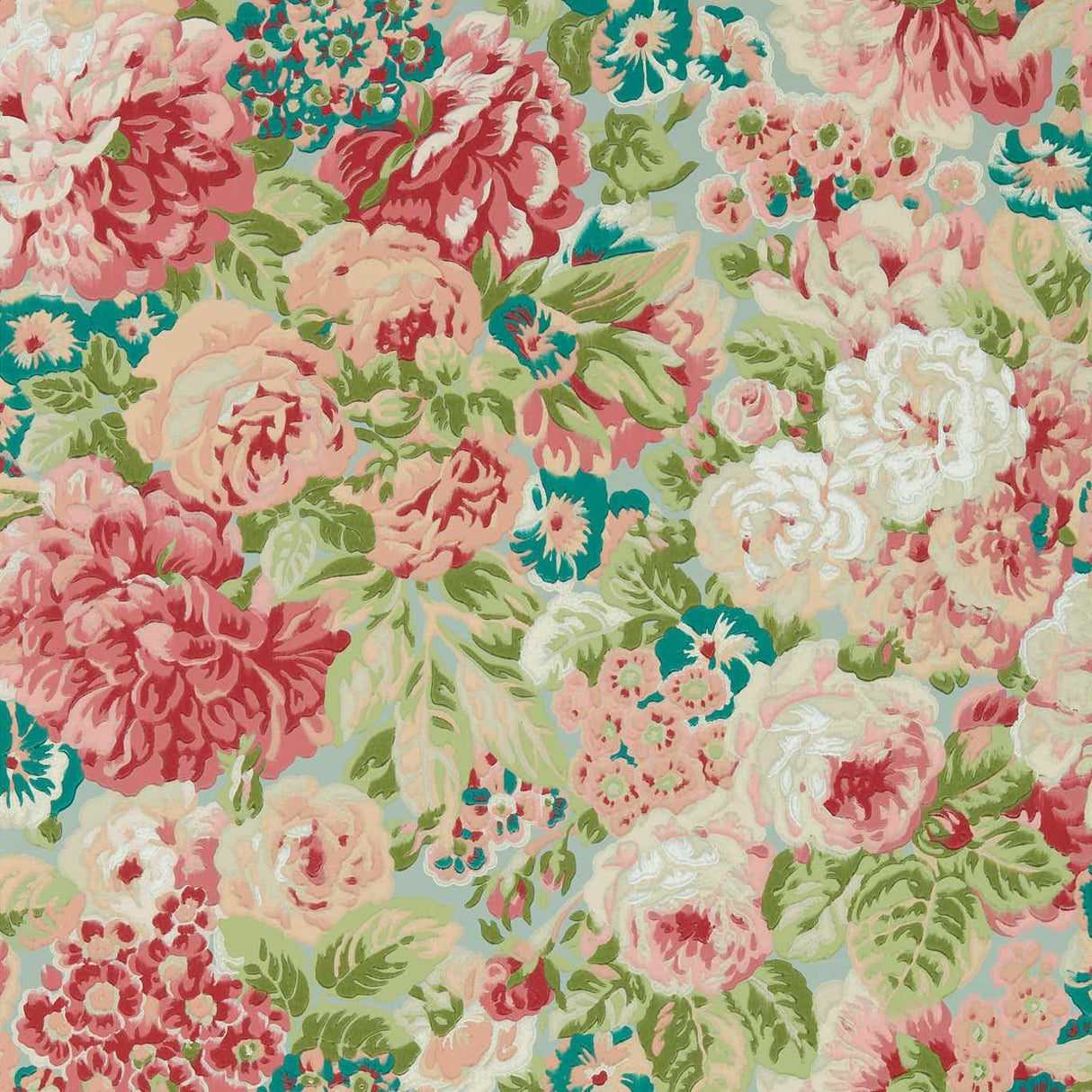 Sanderson Rose and Peony Blue Clay/Carmen Lt Wallpaper