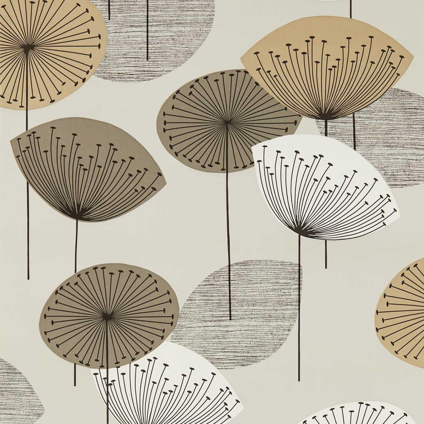 Sanderson Dandelion Clocks Metallic/Smoke Tree Wallpaper by Sanderson