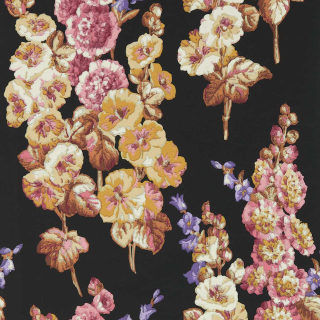 Sanderson Hollyhocks Copper/Rhodera Wallpaper