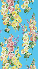 Sanderson Hollyhocks Fire Pink/Bright Blue Wallpaper