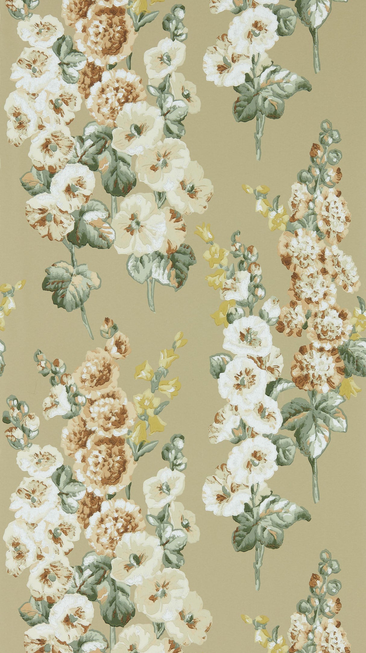 Sanderson Hollyhocks Gold Metallic/Tan Wallpaper