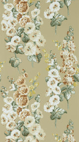 Sanderson Hollyhocks Gold Metallic/Tan Wallpaper