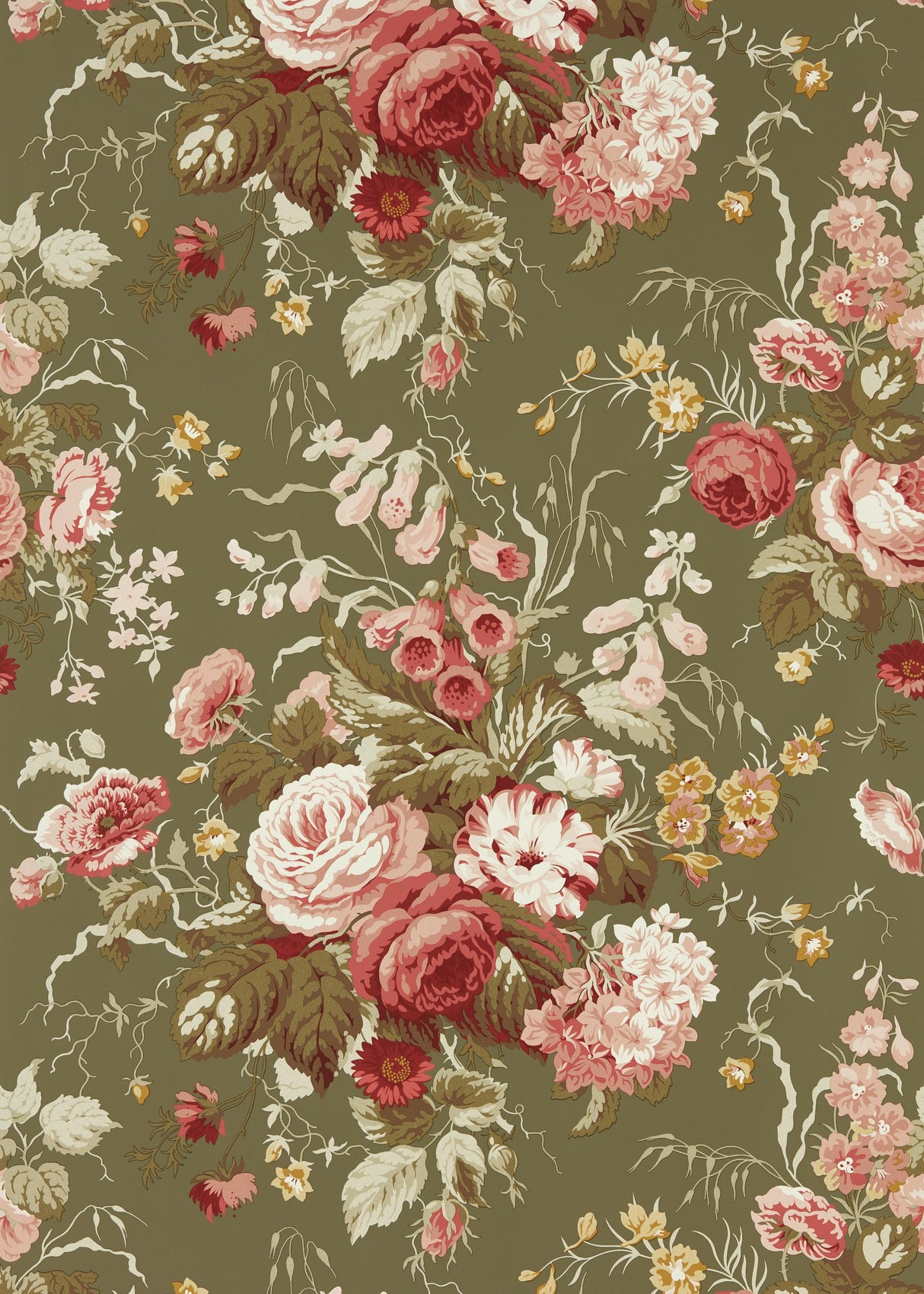 Sanderson Stapleton Park Olive/Bengal Red Wallpaper