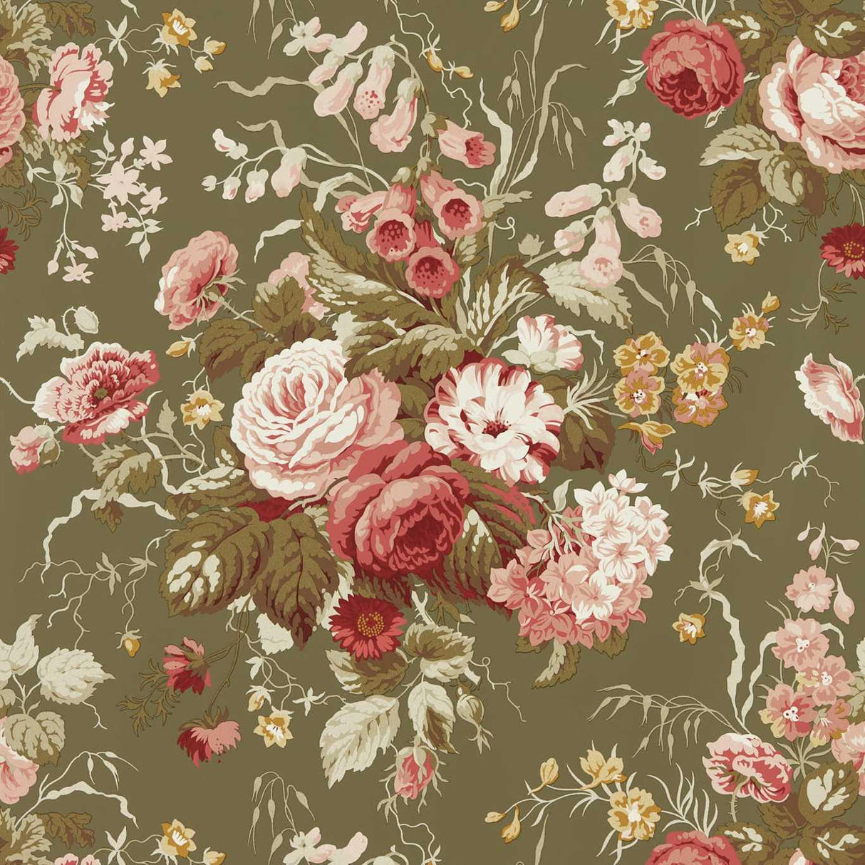 Sanderson Stapleton Park Olive/Bengal Red Wallpaper
