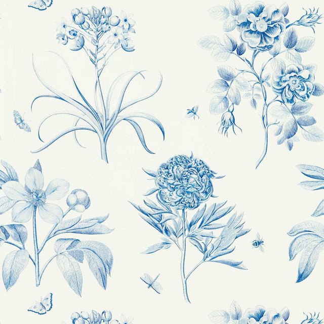 Sanderson Etchings & Roses China Blue Wallpaper
