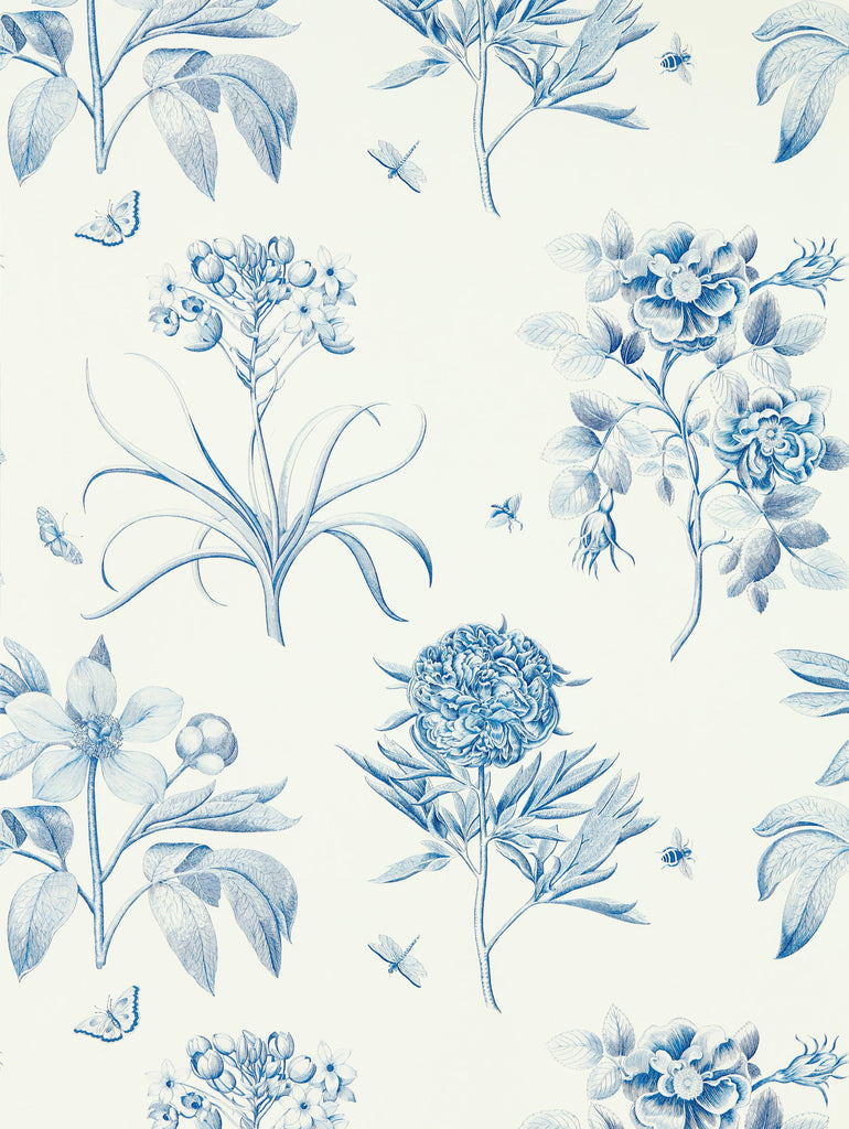 Sanderson Etchings & Roses China Blue Wallpaper