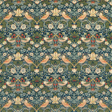 Morris & Co Strawberry Thief Velvet Indigo/Thyme Fabric