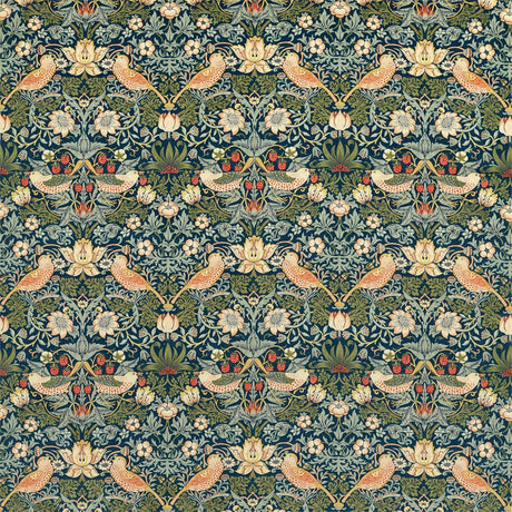 Morris & Co Strawberry Thief Velvet Indigo/Thyme Fabric
