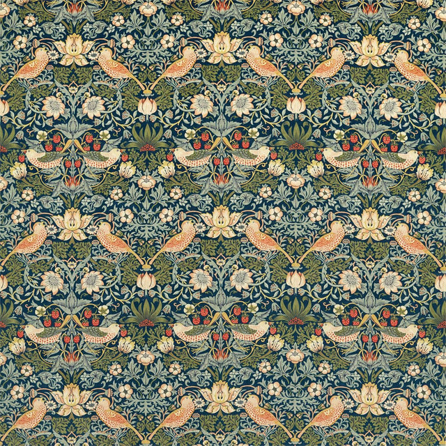 Morris & Co Strawberry Thief Velvet Indigo/Thyme Fabric
