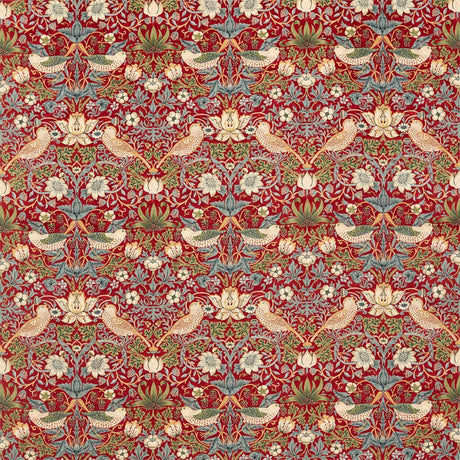 Morris & Co Strawberry Thief Velvet Crimson/Slate Fabric