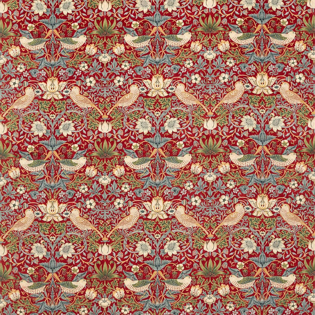 Morris & Co Strawberry Thief Velvet Crimson/Slate Fabric