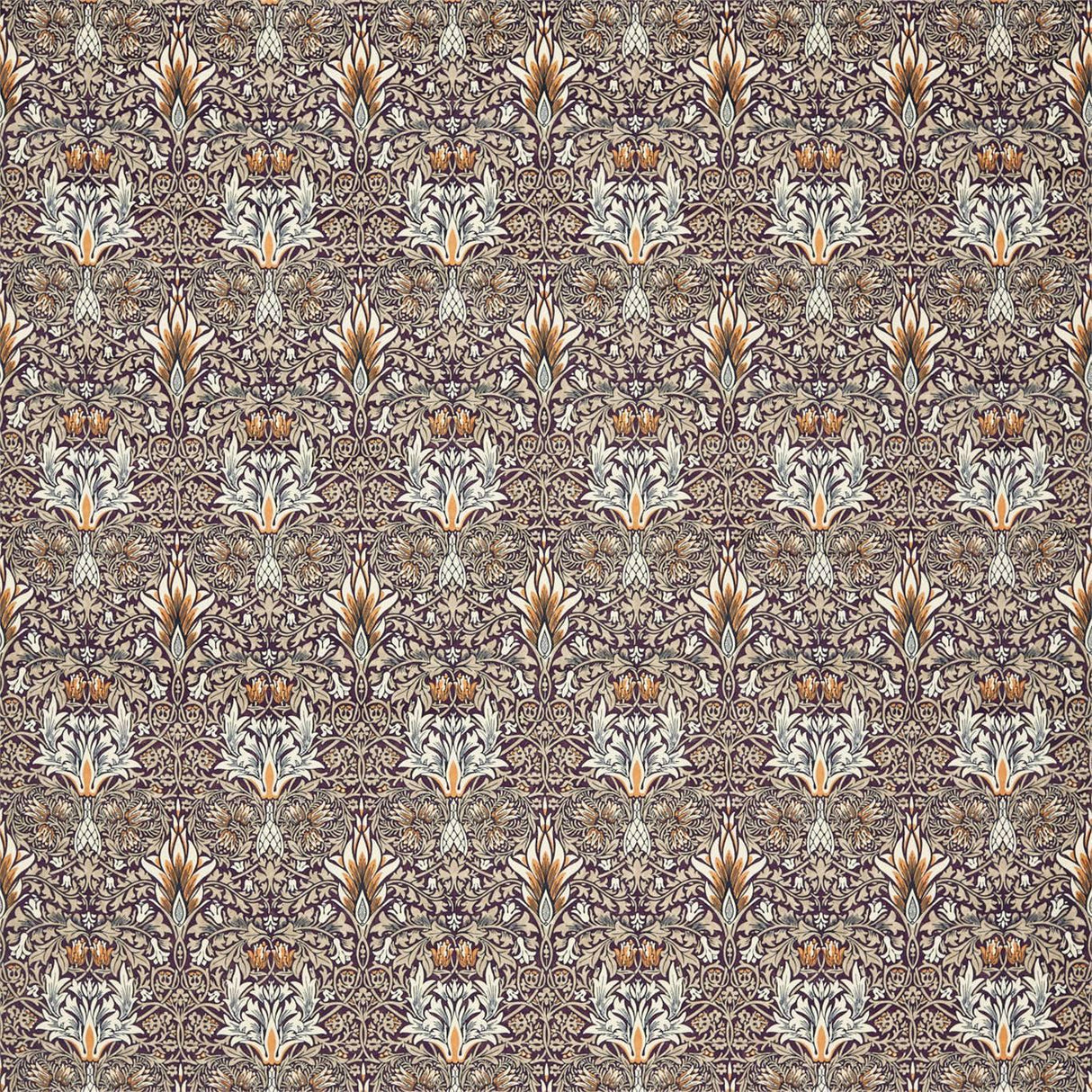 Morris & Co Snakeshead Velvet Mulberry/Saffron Fabric